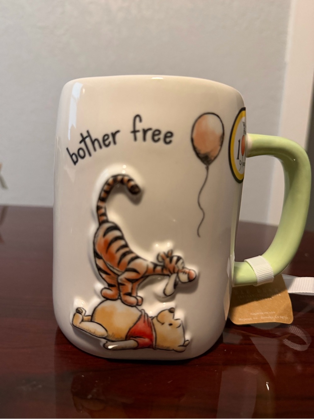 Rae Dunn White Mug with Green Handle and Tigger & Pooh Illustration - Picture 2 of 5